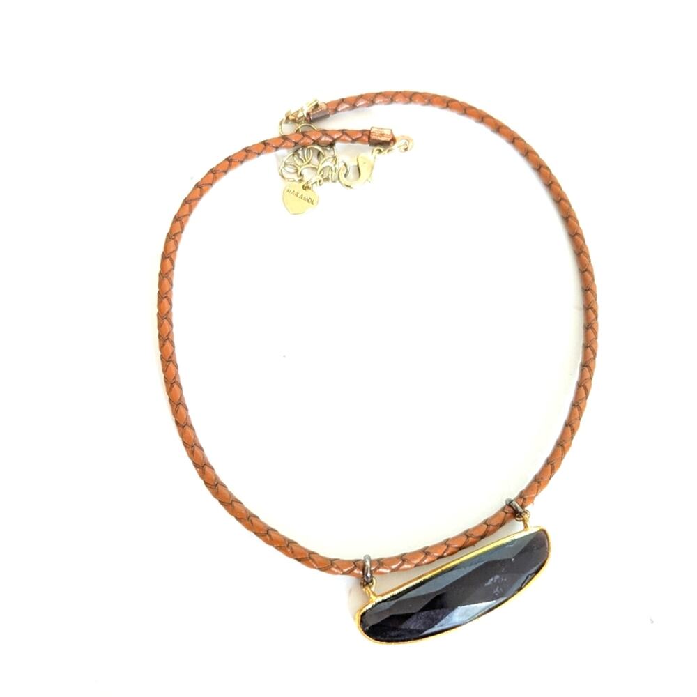 Nakamol Faceted Black Tourmaline Braided Leather Rope Choker Collar Necklace - Picture 3 of 4